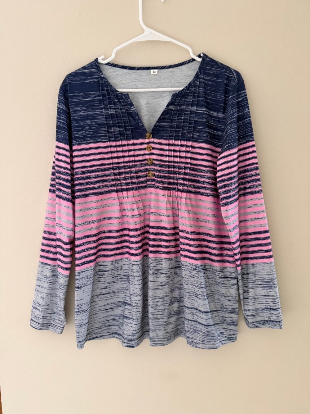 BRAND NEW MODLILY BLUE PINK GRAY LONG SLEEVE SHIRT - STRETCH, BUTTONS - MEDIUM